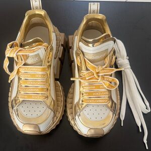 Dolce & Gabbana Gold and Cream Chunky Sneakers